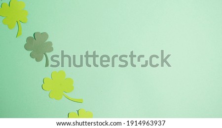Saint Patrick's Day banner. Green clover leaves pattern. Copy space. Greeting card