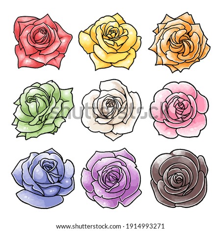 [Hand-painted vector illustration material] Hand-painted rose illustration set 9 colors