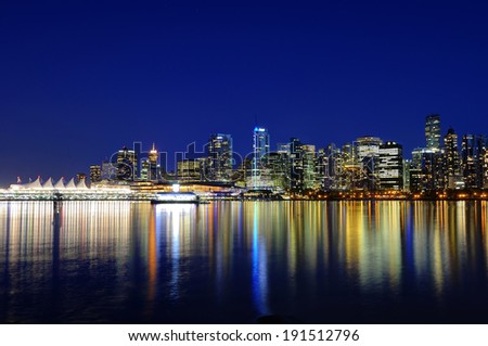Vancouver BC Canada City Skyline Reflection at Blue Hour 