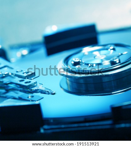 Close Up of a hard disk drive internals