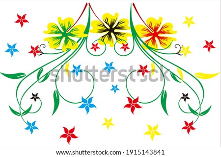 flower and twig illustration ornaments in bright colors, perfect for complementing the design of invitations, cards, invitations, frames etc.