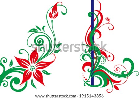 flower and twig illustration ornaments in bright colors, perfect for complementing the design of invitations, cards, invitations, frames etc.