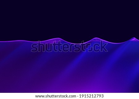 Waving water in aquarium in neon light against black background