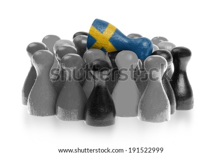 One unique pawn on top of common pawns, flag of Sweden