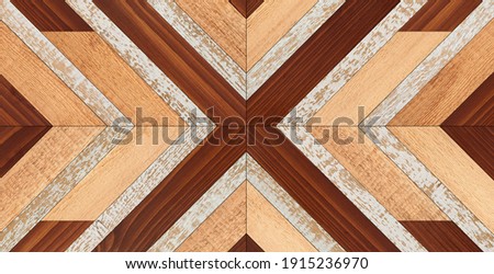 Wooden boards texture. Wooden panel with chevron pattern for wall decor. Hardwood parquet floor element.