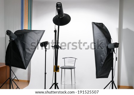 Empty photo studio with the equipment