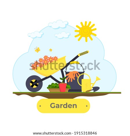 Composition with garden elements. Vector illustration.