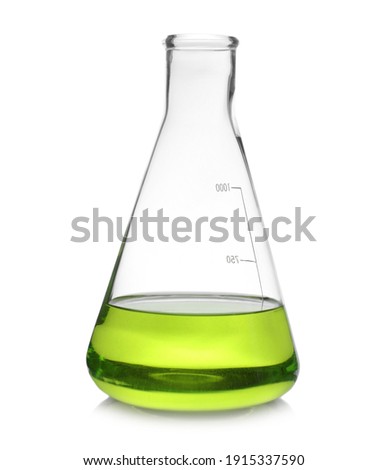 Conical flask with color liquid isolated on white Royalty-Free Stock Photo #1915337590