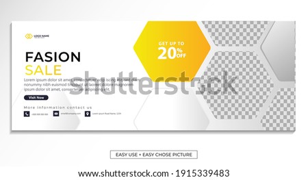 Editable banner web template with blue yellow white background. Minimal, modern  vector illustration