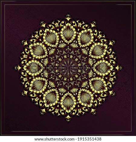 Vintage background mandala business card invitation with golden lace ornaments and art deco floral decorative elements