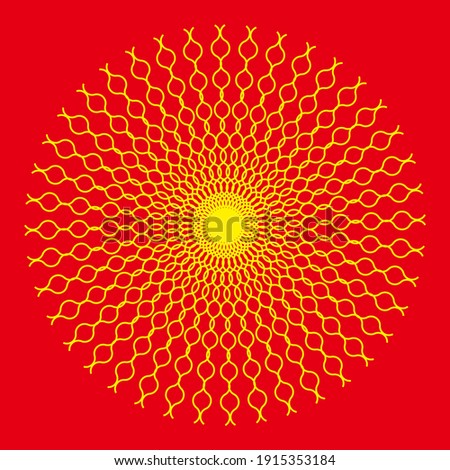 mandala design with yellow outline on red background isolation