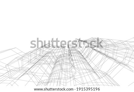 linear view of abstract modern 3d architecture vector illustration