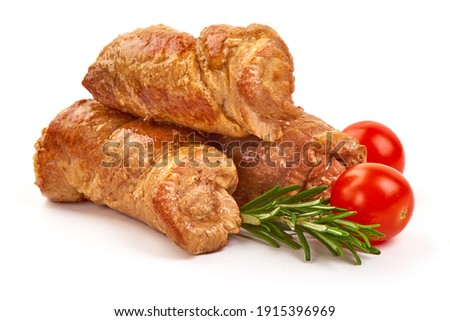 Baked meat rolls, isolated on white background.