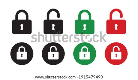 Set of lock icons, lock icon. Close and open lock symbols. Icons of locked and unlocked lock on white background. Safety symbols. Vector illustration. Royalty-Free Stock Photo #1915479490