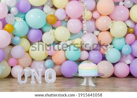 background with balloons and special cake