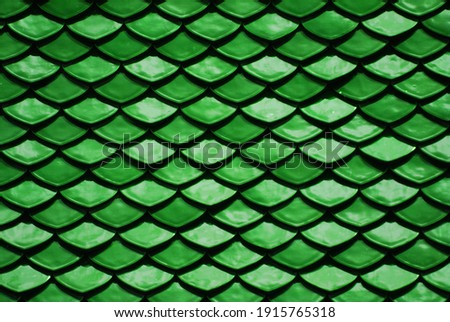 Green Abstract Background of earthenware tiles or calls tiles consists of fish scales on the roof of temple bangkok thailand - Backdrop Resource Design