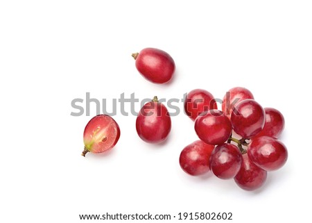 Flat lay (top view) of red grape on white background. Royalty-Free Stock Photo #1915802602