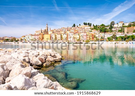 colorful town Menton on cote d'azur in south France Royalty-Free Stock Photo #1915868629