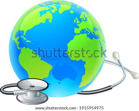 Conceptual illustration of the earth with a stethoscope wrapped around it.