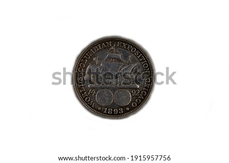 Old american coin half dollar on white background isolated