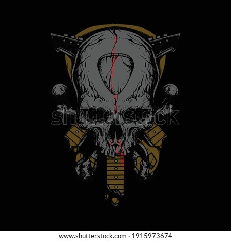 Skull guitar horror graphic illustration vector art t-shirt design