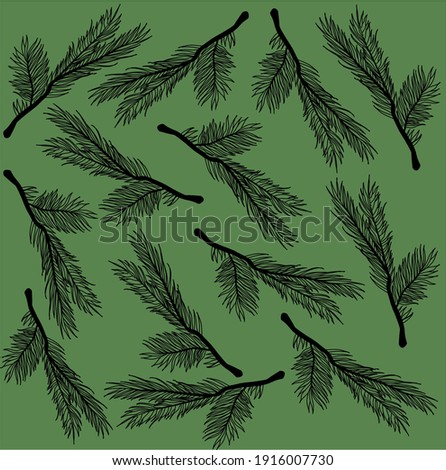 Vector pattern with christmas tree branches   on green background.