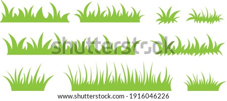 Green grass, vector set for drawing pictures in flat style. Natural material for collecting screensavers. Royalty-Free Stock Photo #1916046226