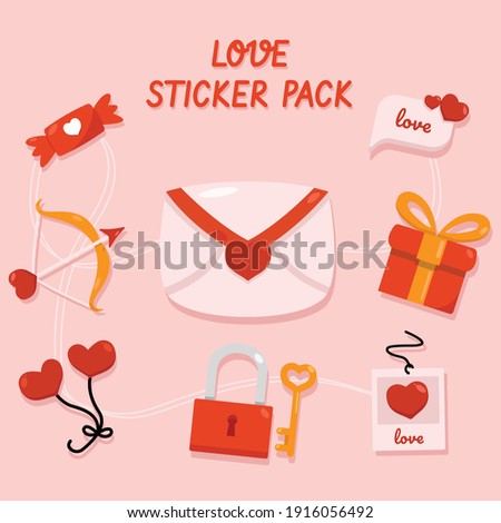 Love Themed sticker pack with romantic elment such as hearts, love letter, gift, candy and bow