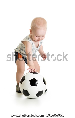adorable baby with ball over white background