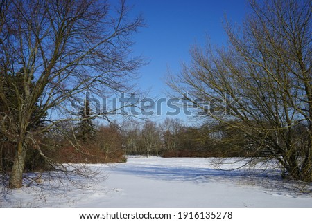 Magnificent snowy landscape on a sunny February day. Berlin, Germany