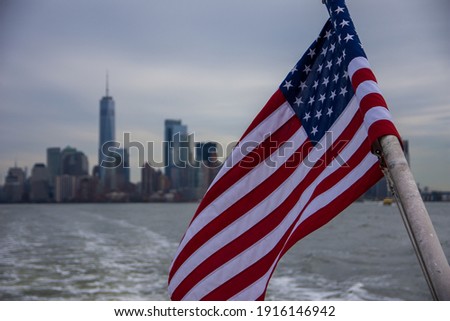 American Flag with Manhattan in Background