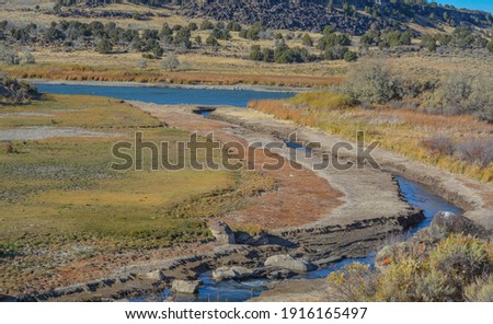 Low water level exposing the rocky shore of the Snake River In Northern Idaho