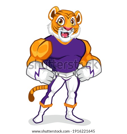 Tiger muscles mascot cartoon in vector