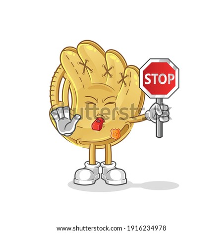 baseball glove holding stop sign cartoon. cartoon mascot vector