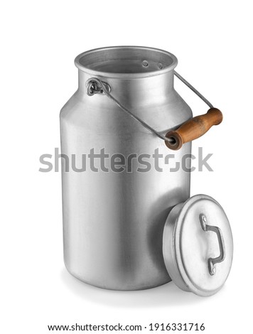 retro milk can isolated on white background with clipping path Royalty-Free Stock Photo #1916331716