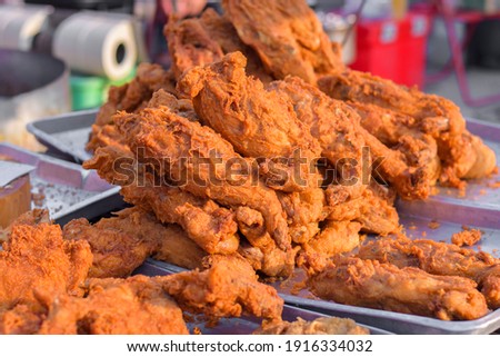 Fried chicken in the market for sell.