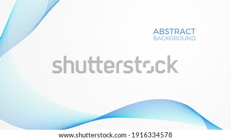 Geometric background with blue waves, modern linear web template, abstract frequency banner. A ribbon made with thin, curved lines.