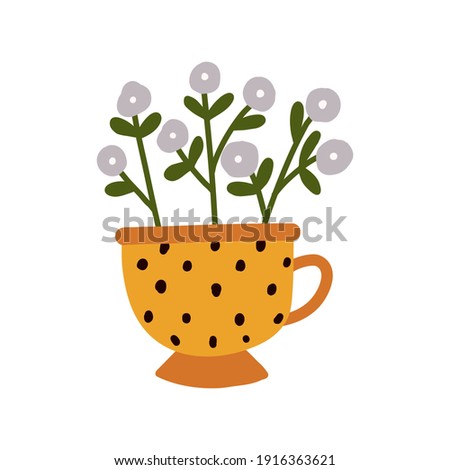 Spring Bouquet of flowers in Tea cup vase with seamless animal print pattern ornaments vector element illustration.