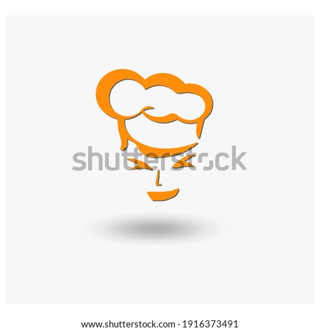 Chef cartoon line art smiling face for restaurant logo character design template idea