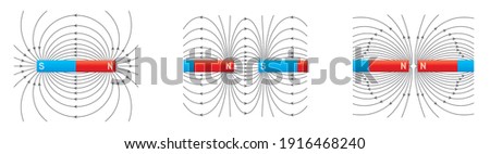 Electromagnetic field and magnetic force. Polar magnet schemes. Educational magnetism physics vector. Magnetic field earth, science physics education illustration Royalty-Free Stock Photo #1916468240