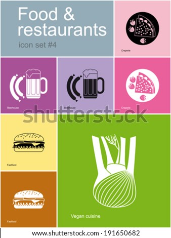 Restaurant icons. Set of editable vector color illustrations in Metro style.