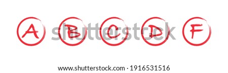 Assessment results. Hand drawn school or college exam results. Class grades with circles red on white background. Vector illustration. Royalty-Free Stock Photo #1916531516