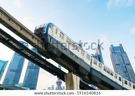 Light rail runs on bridges at high speed in shanghai, China