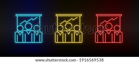 Neon icon set business growth, graph. Set of red, blue, yellow neon vector icon