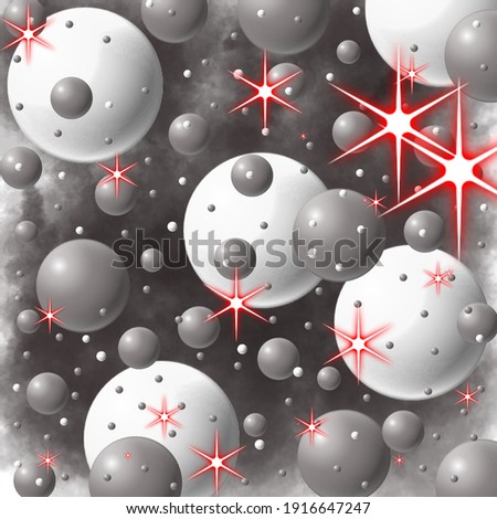 3d circles and stars on a gray background
