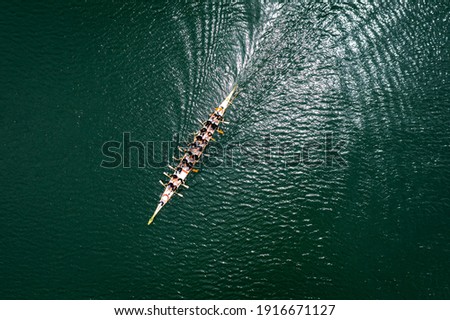 Top view of standard dragon boat on the lake
