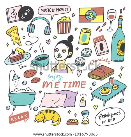Me time concept doodle background