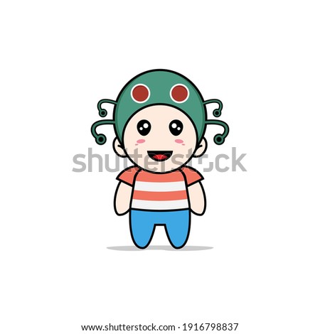 Cute boy character wearing caterpillar costume. Mascot design concept