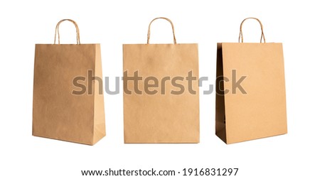 Set of Brown paper bags isolated on white background. Royalty-Free Stock Photo #1916831297
