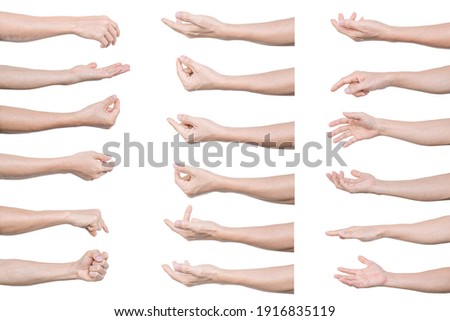Multiple set of man hands gestures isolated on white background. with clipping path. Royalty-Free Stock Photo #1916835119